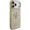 Guess PU Fixed Glitter 4G Metal Frame Zadní Kryt pro iPhone 17 Pro Max Gold