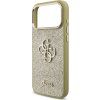 Guess PU Fixed Glitter 4G Metal Frame Zadní Kryt pro iPhone 17 Pro Max Gold