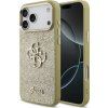 Guess PU Fixed Glitter 4G Metal Frame Zadní Kryt pro iPhone 17 Pro Max Gold
