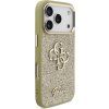 Guess PU Fixed Glitter 4G Metal Frame Zadní Kryt pro iPhone 17 Pro Gold