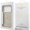 Guess PU Fixed Glitter 4G Metal Frame Zadní Kryt pro iPhone 17 Pro Gold