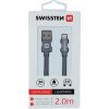 DÁTOVÝ KÁBEL SWISSTEN TEXTILE USB / LIGHTNING 2,0 M ŠEDÝ