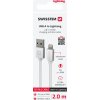 DÁTOVÝ KÁBEL SWISSTEN TEXTILE USB / LIGHTNING 2,0 M STRIEBORNÝ