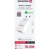 SWISSTEN SÍŤOVÝ ADAPTÉR SMART IC 2x USB 2,1A POWER + DATOVÝ KABEL USB / LIGHTNING MFi 1,2 M BÍLÝ