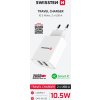SWISSTEN SIEŤOVÝ ADAPTÉR SMART IC 2x USB 2,1A POWER BIELÝ