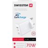 SWISSTEN SIEŤOVÝ ADAPTÉR GaN 2x USB-C + 1x USB 70W pre UK zásuvku