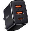 Nabíječka Baseus Compact Quick Charger, 2xUSB, USB-C, PD, 3A, 30W (czarna)
