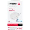 SWISSTEN sieťový adaptér GaN 1x USB-C 45W Power delivery biely