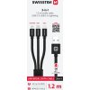 SWISSTEN DATOVÝ KABEL TEXTILE 3in1 1,2 M ČERNÝ (Lightning, 2x USB-C)