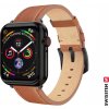 SWISSTEN ŘEMÍNEK PRO APPLE WATCH KOŽENÝ 42 / 44 / 45 / 49 mm HNĚDÝ (černá spona a černé poutko)