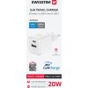 SWISSTEN SIEŤOVÝ ADAPTÉR GaN 1x USB-C 20W PD A 1x USB-A 18W QC BIELÝ