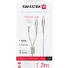 SWISSTEN OPLETENÝ MAGNETICKÝ KÁBEL 2v1 PRE APPLE WATCH A LIGHTNING, USB-C 1.2 M BIELÝ