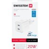 SWISSTEN SIEŤOVÝ ADAPTÉR GaN 2x USB-C 20W POWER DELIVERY BIELÝ
