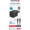 SWISSTEN SIEŤOVÝ ADAPTÉR GaN 1x USB-C 20W POWER DELIVERY ČIERNY + DÁTOVÝ KÁBEL USB-C/USB-C 1,2 M ČIERNY
