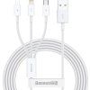 Baseus CAMLTYS-02 Superior Fast Charging Datový Kabel 3v1 USB-C, Lightning, MicroUSB 1.5m White