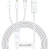 Kábel USB 3v1 Baseus Superior Series, USB na micro USB/USB-C/Lightning, 3,5 A, 1,5 m (biely)