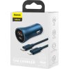 Baseus Golden Contactor Pro nabíječka do auta, USB USB-C, QC4.0 , PD, SCP, 40W (modrá) USB-C - Lightning kabel 1m (modrá)