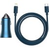 Baseus Golden Contactor Pro nabíječka do auta, USB USB-C, QC4.0 , PD, SCP, 40W (modrá) USB-C - Lightning kabel 1m (modrá)