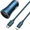 Baseus Golden Contactor Pro nabíječka do auta, USB USB-C, QC4.0 , PD, SCP, 40W (modrá) USB-C - Lightning kabel 1m (modrá)