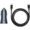 Nabíječka Baseus Golden Contactor Pro, USB + USB-C, QC4.0+, PD, SCP, 40W (šedá) + kabel USB-C do iP 1m (černý)