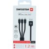 DÁTOVÝ KÁBEL SWISSTEN TEXTILE 3in1 MFi 1,2 M ČIERNY (Lightning, USB-C, Micro USB)