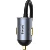 Nabíjačka do auta Baseus Share Together s predlžovacím káblom, 2x USB, 2x USB-C, 120 W (sivá)