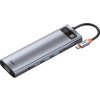 Rozbočovač 11v1 Baseus Metal Gleam Series, USB-C na 3x USB 3.0 + 2x HDMI + USB-C PD + Ethernet RJ45 + microSD/SD + VGA + AUX