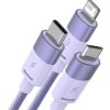 Kábel USB 3v1 Baseus radu StarSpeed, USB-C + Micro + Lightning 3,5 A, 1,2 m (fialový)