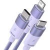 Kábel USB 3v1 Baseus radu StarSpeed, USB-C + Micro + Lightning 3,5 A, 1,2 m (fialový)