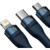 USB kábel 3v1 Baseus Flash Series, USB-C + micro USB + Lightning, 100 W, 1,2 m (modrý)