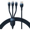 Kabel 3v1 USB Baseus USB 3v1 Baseus Flash Series, USB-C + Micro + Lightning 66W, 1,2 m (modrý)