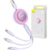 Baseus Bright Mirror 3, USB kábel 3 v 1 pre micro USB/USB-C/Lightning 66W/2A 1,1 m (fialový)