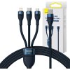 Kábel USB 3v1 Baseus Flash Series 2, USB-C + micro USB + Lightning, 100 W, 1,5 m (modrý)