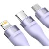 Kábel USB 3v1 Baseus Flash Series 2, USB-C + micro USB + Lightning, 100 W, 1,2 m (fialový)