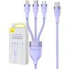 USB kábel 3v1 Baseus Flash Series 2, USB-C + micro USB + Lightning, 100 W, 1,5 m (fialový)