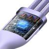 USB kábel 3v1 Baseus Flash Series 2, USB-C + micro USB + Lightning, 100 W, 1,5 m (fialový)