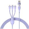 USB kábel 3v1 Baseus Flash Series 2, USB-C + micro USB + Lightning, 100 W, 1,5 m (fialový)