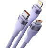 USB kábel 3v1 Baseus Flash Series 2, USB-C + micro USB + Lightning, 100 W, 1,5 m (fialový)