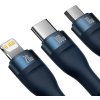 Kábel USB 3v1 Baseus Flash Series 2, USB-C + micro USB + Lightning, 100 W, 1,2 m (modrý)
