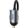 Nabíjačka do auta Baseus Share Together s predlžovacím káblom, 3x USB, USB-C, 120W (sivá)