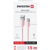 DÁTOVÝ KÁBEL SWISSTEN TEXTILE II USB / USB-C 1,5 M RUŽOVÝ
