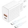 Foneng EU42 USB-C+USB-A 20W napájacia nabíjačka + USB-C - USB-C kábel (biely)