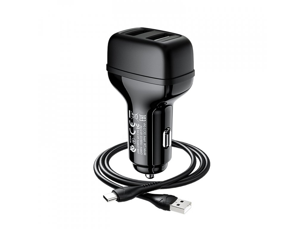 hoco z36 leader dual port car charger set with type c cable wire