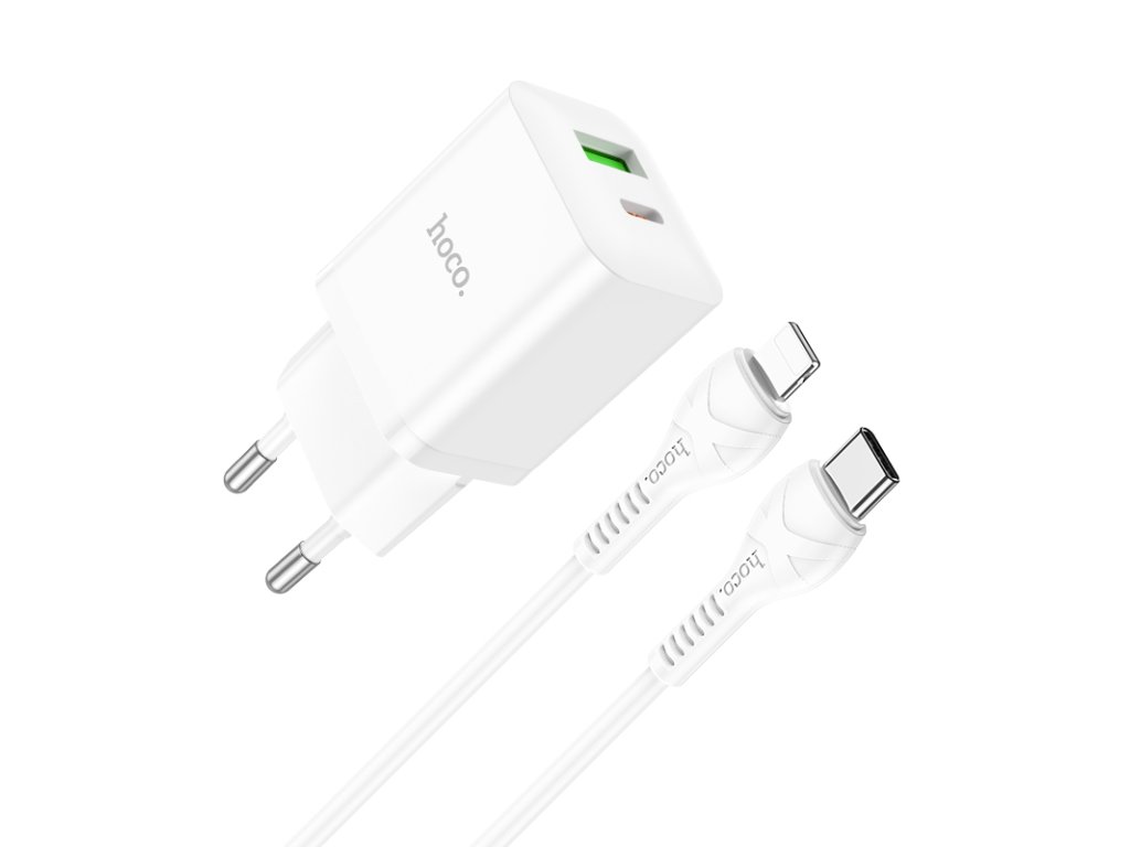 Nabíječka Hoco N28 Founder PD20W + QC3.0(EU) sada s kabelem (Type-C do iP) - bílá