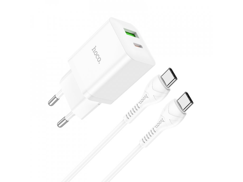 Nabíječka Hoco N28 Founder PD20W+QC3.0 set s kabelem (Type-C to Type-C)(EU) - bílá