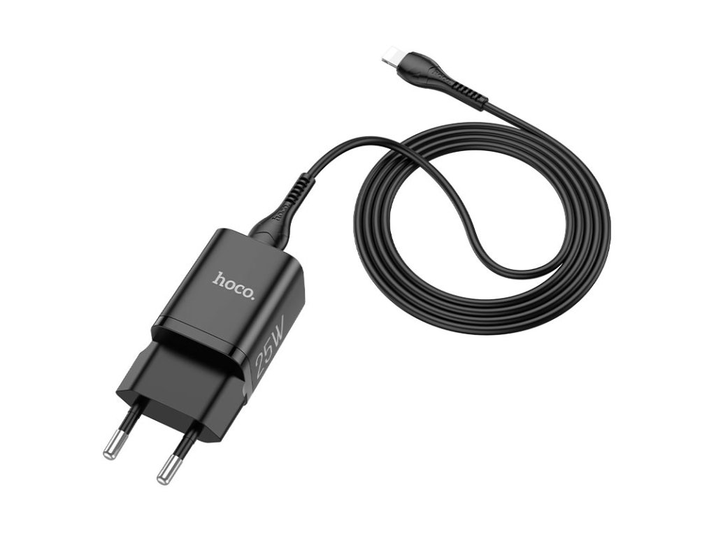 hoco n19 rigorous pd25w wall charger eu set with type c to lightning cable wire