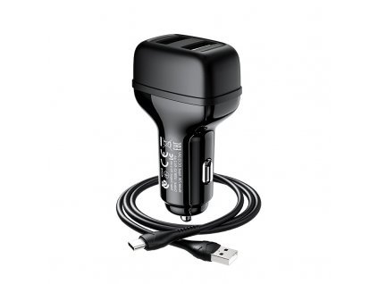 hoco z36 leader dual port car charger set with type c cable wire