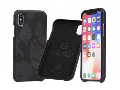 Luxusní pouzdro pro iPhone X/ XS - Carastyle Shell Black Camouflage Zed z pravé kůže