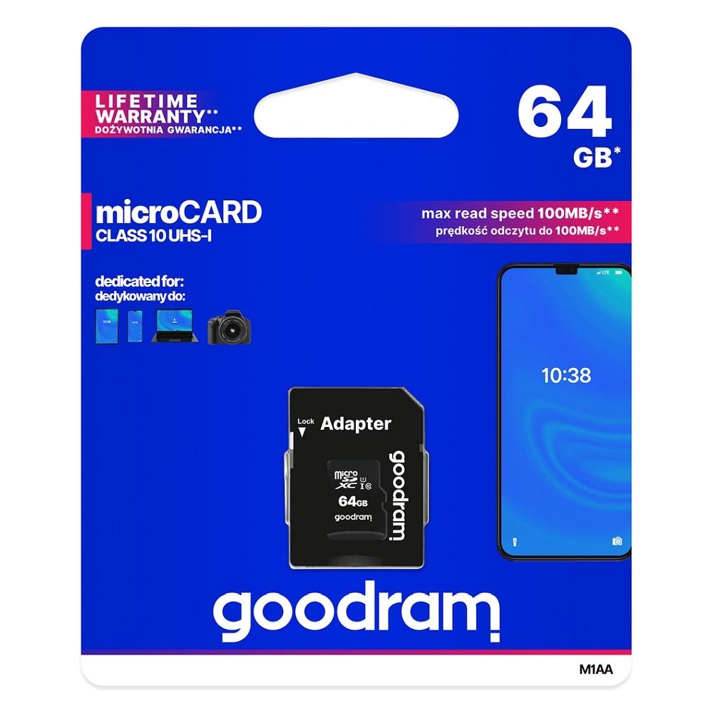Levně GOODRAM Paměťová karta microSD 64GB Class 10 UHS-I + SD adaptér