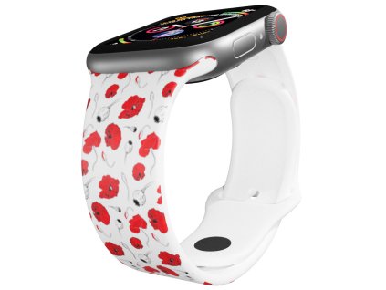 Apple watch řemínek Vlčí máky bílý